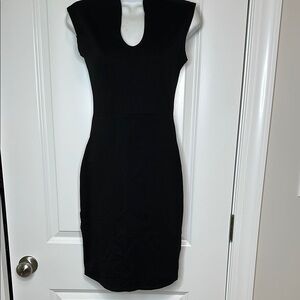 Rolla Coster Black Sheath Midi Dress with Cap Sleeves